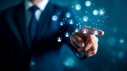 Empowering customer relationships through innovative CRM software, this image illustrates business professional engaging with digital connections. visual represents evolution of customer relationship