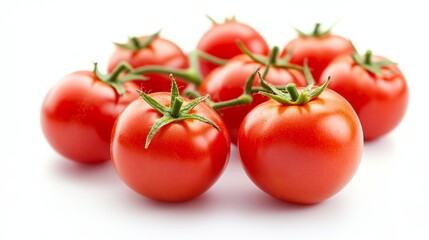 Ripe, isolated tomatoes on a white backdrop. Whole, organic tomatoes offer a burst of freshness. A delectable, nutritious addition to salads and seasonal dishes. 