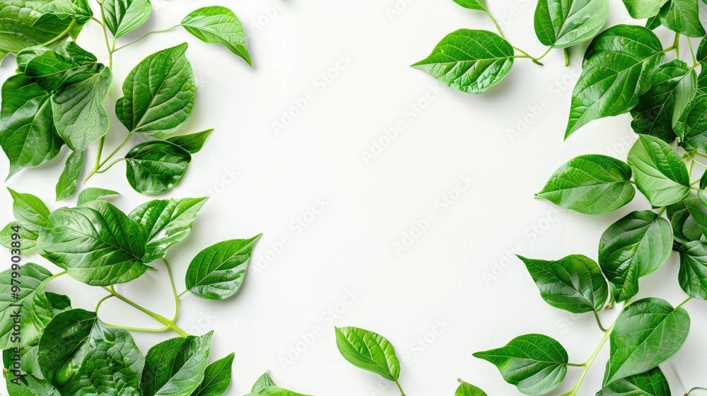 Poster leaves in green color with white background for adding text
