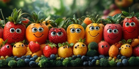 Discover the vibrant city where vegetables and fruits walk around with lively faces and traits