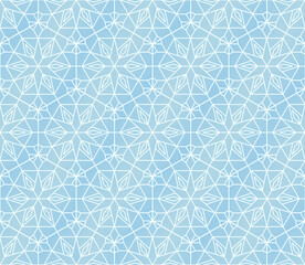 Abstract geometric pattern with star shapes in cold tones, seamless winter background for packaging and gifts