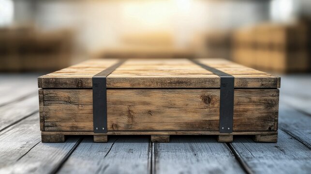Wooden Crate with Metal Straps. Generative ai