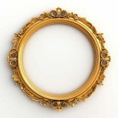 Circular Golden Baroque Frame on White Background. Generative ai