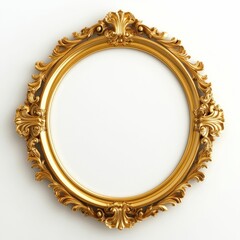 Circular Golden Baroque Frame on White Background. Generative ai