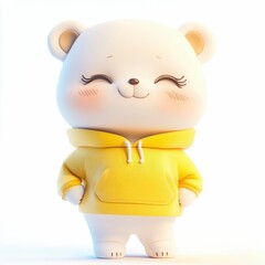 Naklejka premium Cute Cartoon Bear in Yellow Hoodie. Generative ai