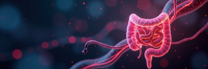 High-resolution illustration of the human intestinal system, showcasing intricate details for medical, educational, and research applications.