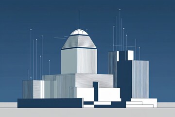 Futuristic Three Dimensional Architecture Illustration with Clean Linear Designs