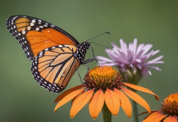 Fototapeta premium Butterfly feeding on orange coneflower