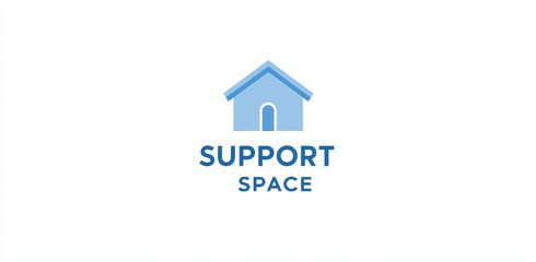 Support space logo with house and heart symbol on blue background