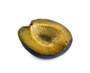 Half of fresh plum isolated on white