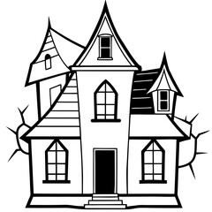 Haunted House Vector Crooked Windows & Cracked Roof Design