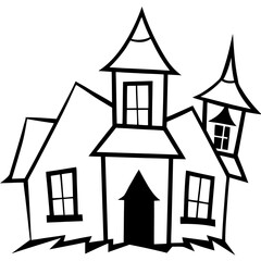 Haunted House Vector Crooked Windows & Cracked Roof Design