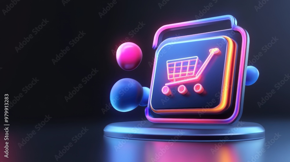Fototapete a minimalist black friday badge with glowing neon text and a simple, clean design, floating against 