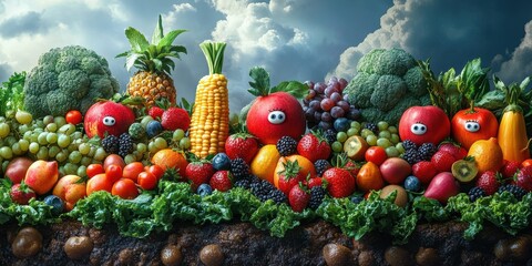 Explore a city where fresh produce walks around with charming faces and unique traits