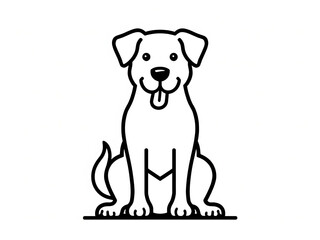 Black and white illustration of a happy dog sitting. 