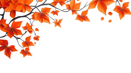 Autumn paper cut orange maple leaf branch on a transparent background