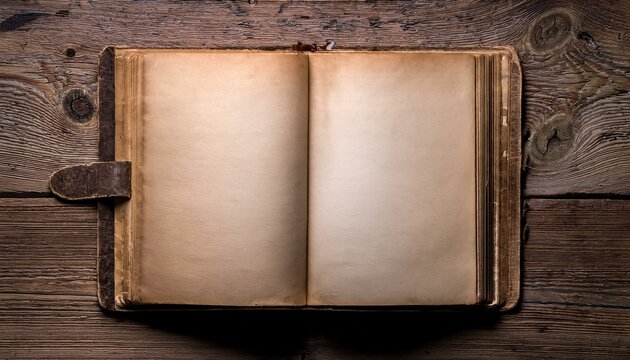 old open book with blank pages on a wooden table