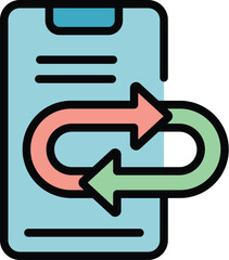 Flat icon of a smartphone with a double arrow symbol, representing data transferring between devices