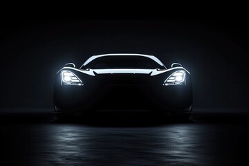Black sports car silhouette with LED headlight on black background room for text