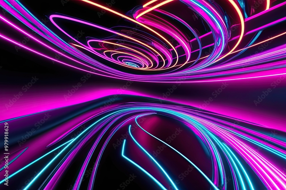 Poster captivating 3d neon flow abstract wallpaper with glowing lines in a dark background