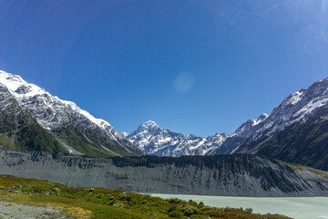 Lake Pukaki & Lake Tekapo Views with Lupin Fields, Hooker Valley Track, Southern Alps, Mt Cook...