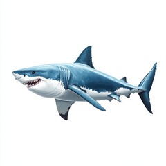 Obraz premium A realistic illustration of a great white shark swimming, showcasing its powerful build and striking colors, white background