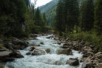 Krimmler Ache river is flowing through the Krimmler Achental valley in Austria