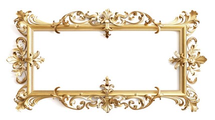 Photo frame with a gold color and elegant pattern on a plain white background