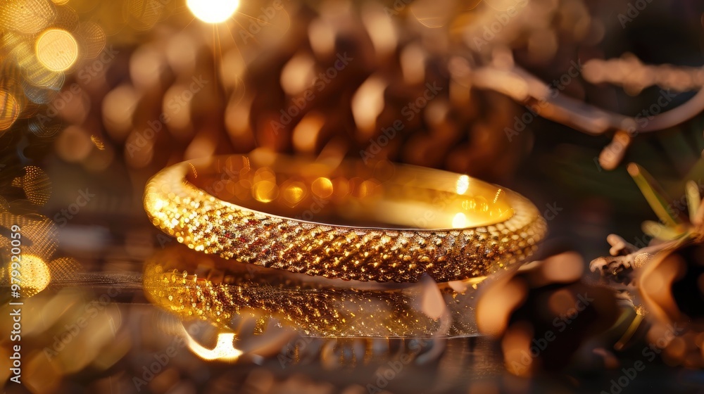 Poster photoshoot of gold bangle with unique background and single flash capture