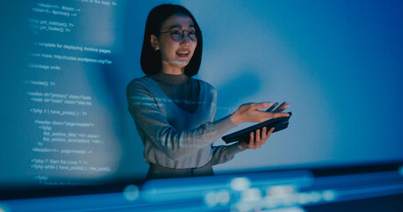 Group adult Asia female software developer mentor leader manager talk strategy plan to executive...