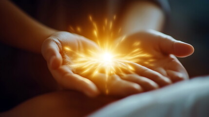 Reiki practitioner performing energy healing with hands hovering over a patient’s body