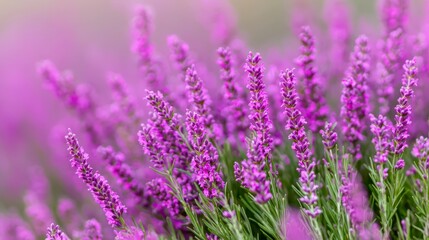 Fototapeta premium A tight shot of a flower bouquet Purple blossoms dominate the foreground, while the background fades into a soft, blurred impression