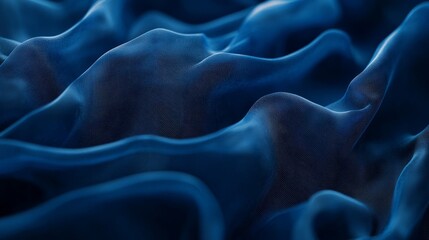 Fototapeta premium A detailed view of a blue fabric, adorned with wavy patterns, against a faintly blurred backdrop of similar fabric