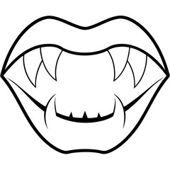 Minimalist Vector Art of Open Mouth with Sharp Vampire Fangs