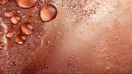Fototapeta premium A tight shot of water droplets on a brown surface, subtly tinted light brown to its left