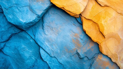 Fototapeta premium A tight shot of a multi-hued rock formation Top and bottom layers display blue and yellow tones