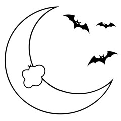 Vector Art of Crescent Moon with Flying Bats