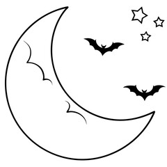 Vector Art of Crescent Moon with Flying Bats