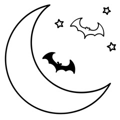 Vector Art of Crescent Moon with Flying Bats
