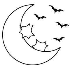 Vector Art of Crescent Moon with Flying Bats