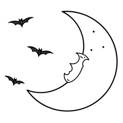 Vector Art of Crescent Moon with Flying Bats