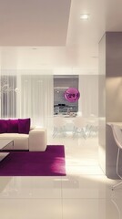 Serene Minimalistic Interior Design with Viva Magenta Accents and Neutral Tones