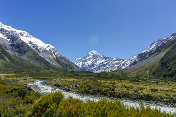 Lake Pukaki & Lake Tekapo Views with Lupin Fields, Hooker Valley Track, Southern Alps, Mt Cook Mountains Glacial Rivers, Snow-Capped Peaks, Scenic Trails, Landscape New Zealand’s Canterbury Queenstown