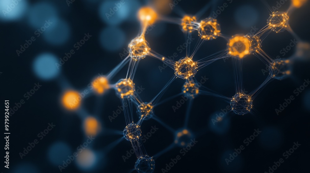 Poster A digital visualization of glowing interconnected nodes against a dark backdrop illustrates connectivity and complexity in scientific and technological fields.