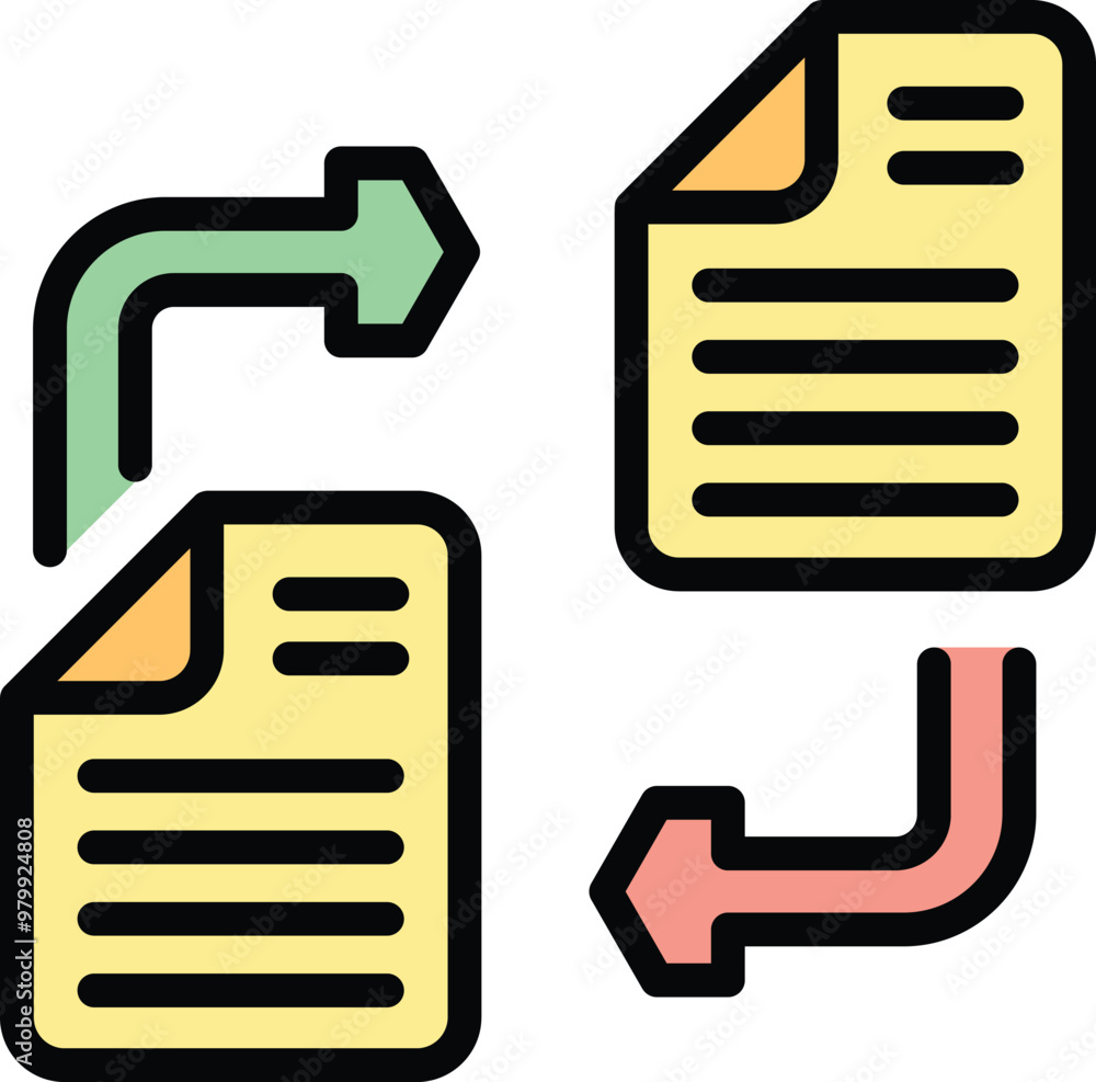 Poster simple icon representing the concept of data integration, with two documents exchanging information