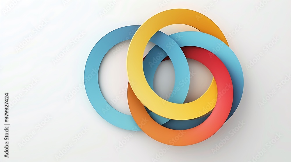 Wall mural a modern business icon with overlapping circles forming a venn diagram, symbolizing connectivity, is