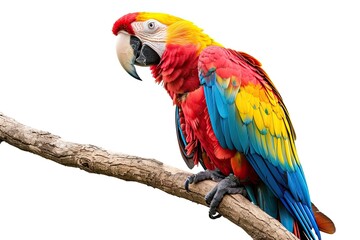 Fototapeta premium Colorful macaw parrot happily perched on a branch