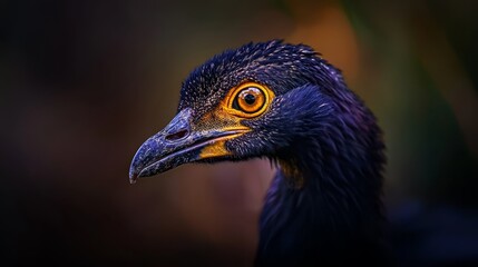  A tight shot of a bird's head with a blurred background
