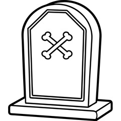 Minimalist Tombstone with Crossed Bones  Vector Outline