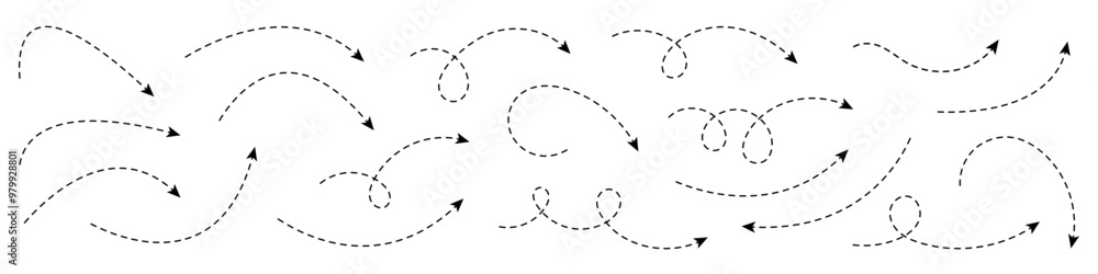 Poster curved dotted arrow. zigzag arrow stripes design with dotted lines.